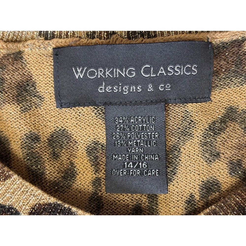 Working Classics Leopard Print Metallic Knit Top Women Size 14/16 Short Sleeve - Picture 8 of 9